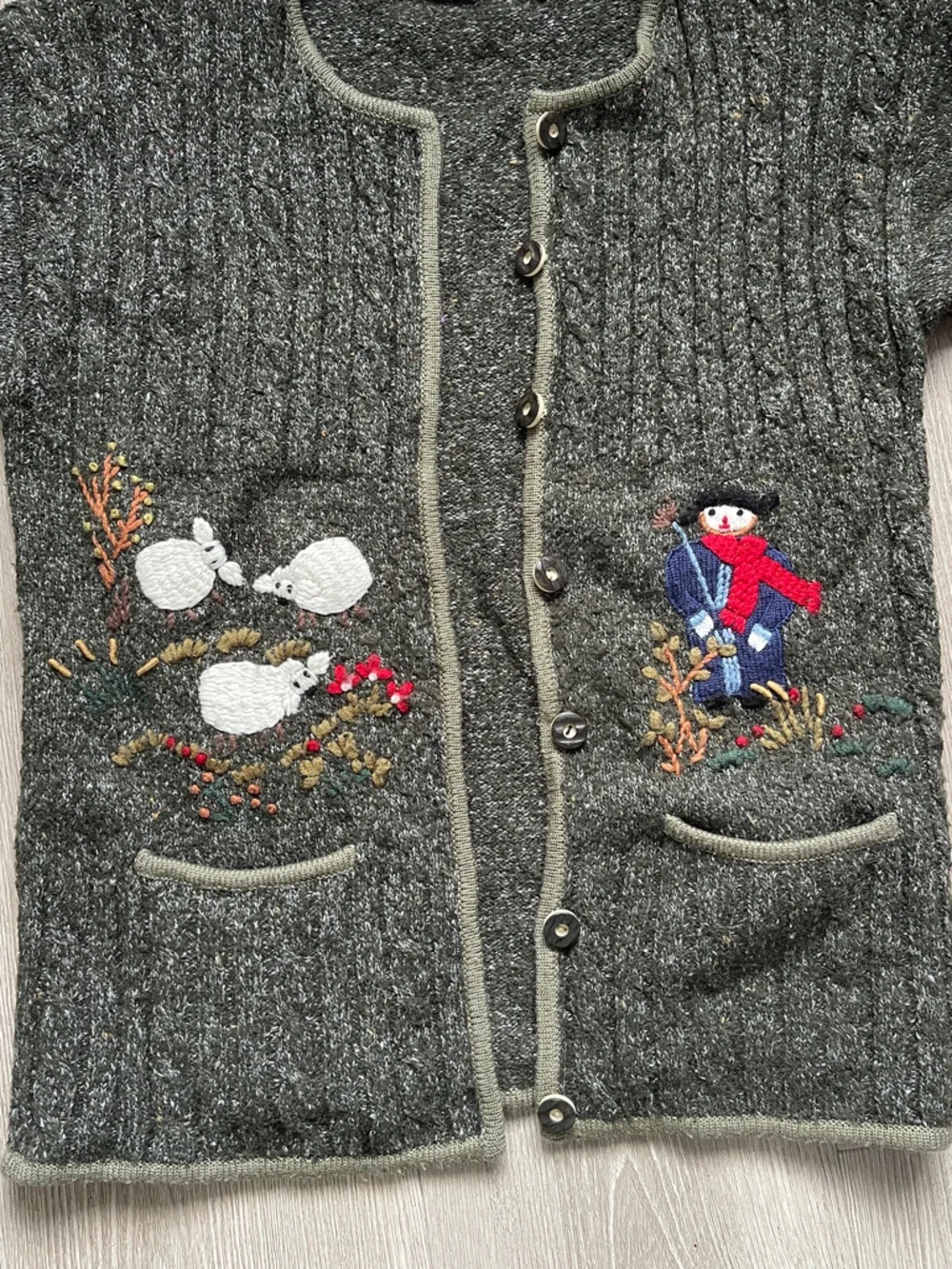 Vintage Austrian Wool Blend Cardigan Sweater with Grandmacore Embroidery - Picture 2 of 7